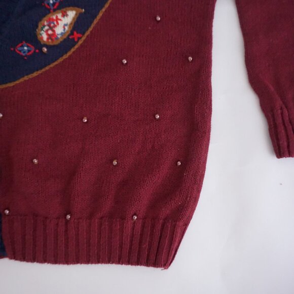 VTG Huntington Ridge Burgundy Paisley Beaded Embroidered Cardigan Prep Grandma M - Picture 6 of 10